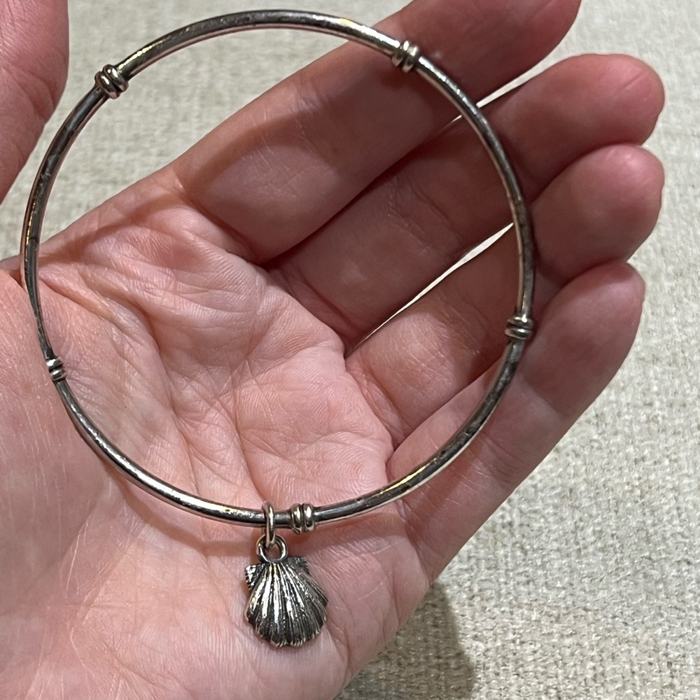 Silver Seashell Charm Bangle Bracelet